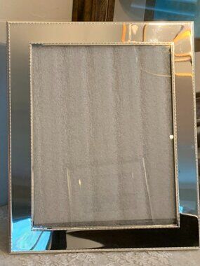 Large 10"x12" Martha Stewart Blue Velvet Easel Back Mirrored Silver Tone Frame